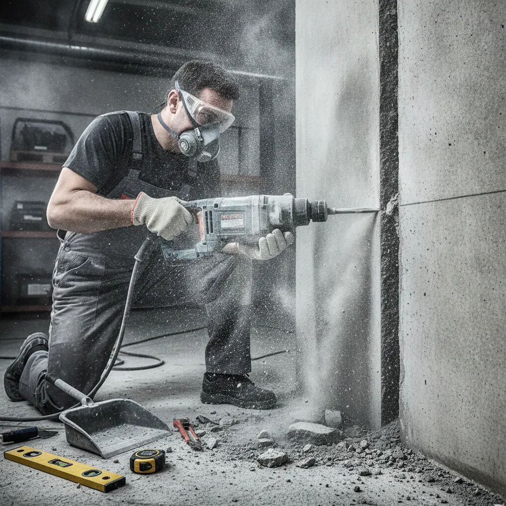 Creuser une saignée dans un mur béton au perforateur - creuser saignee mur beton perforateur